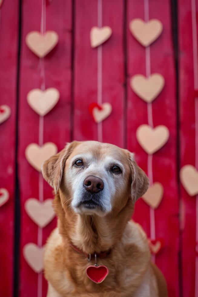 AI generated Furry Valentines Dogs Celebrating Love with Hearts photo