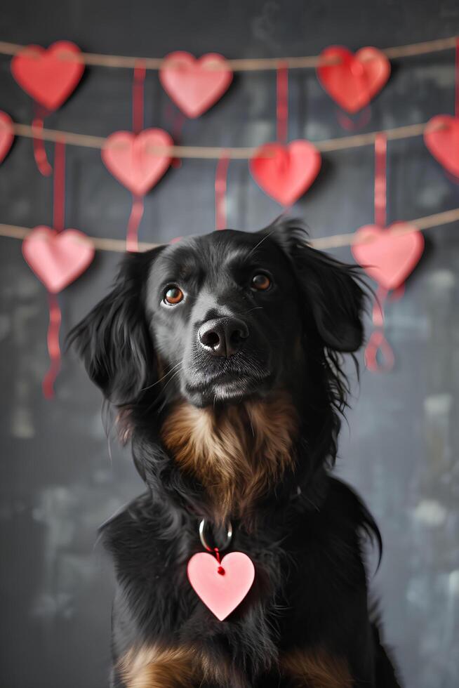 AI generated Furry Valentines Dogs Celebrating Love with Hearts photo