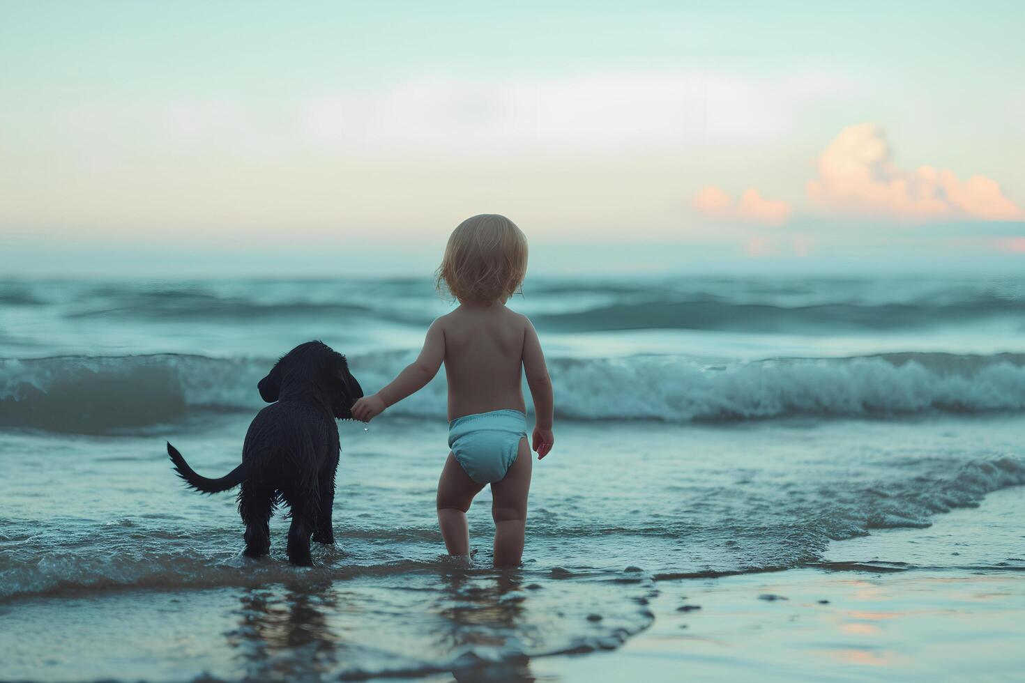 AI generated Sands of Joy Happy Pets frolicking on the Beach photo