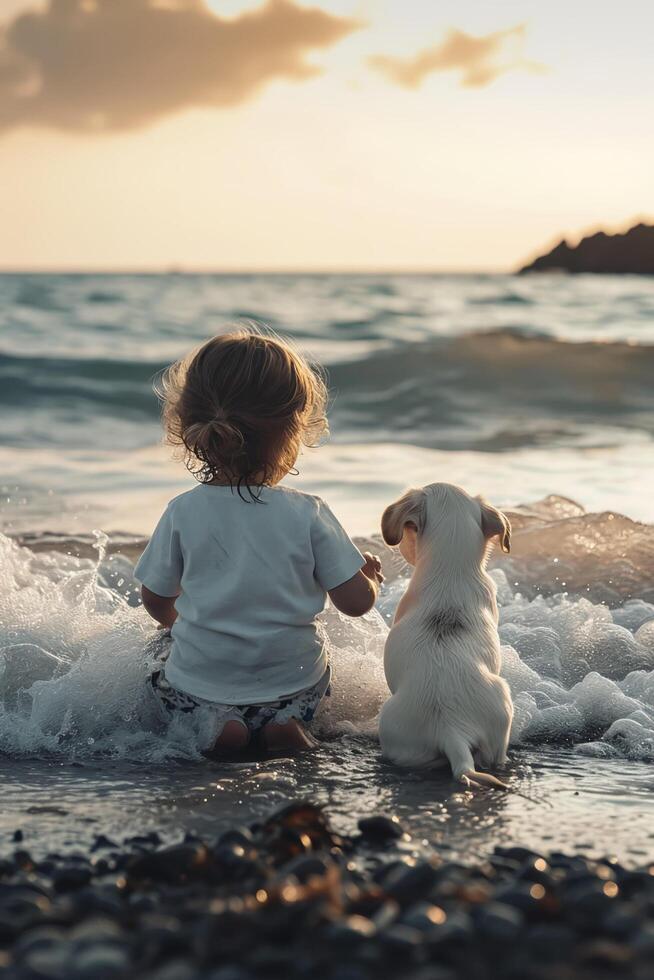 AI generated Sun, Sand, and Tails Blissful Pets on the Beach photo