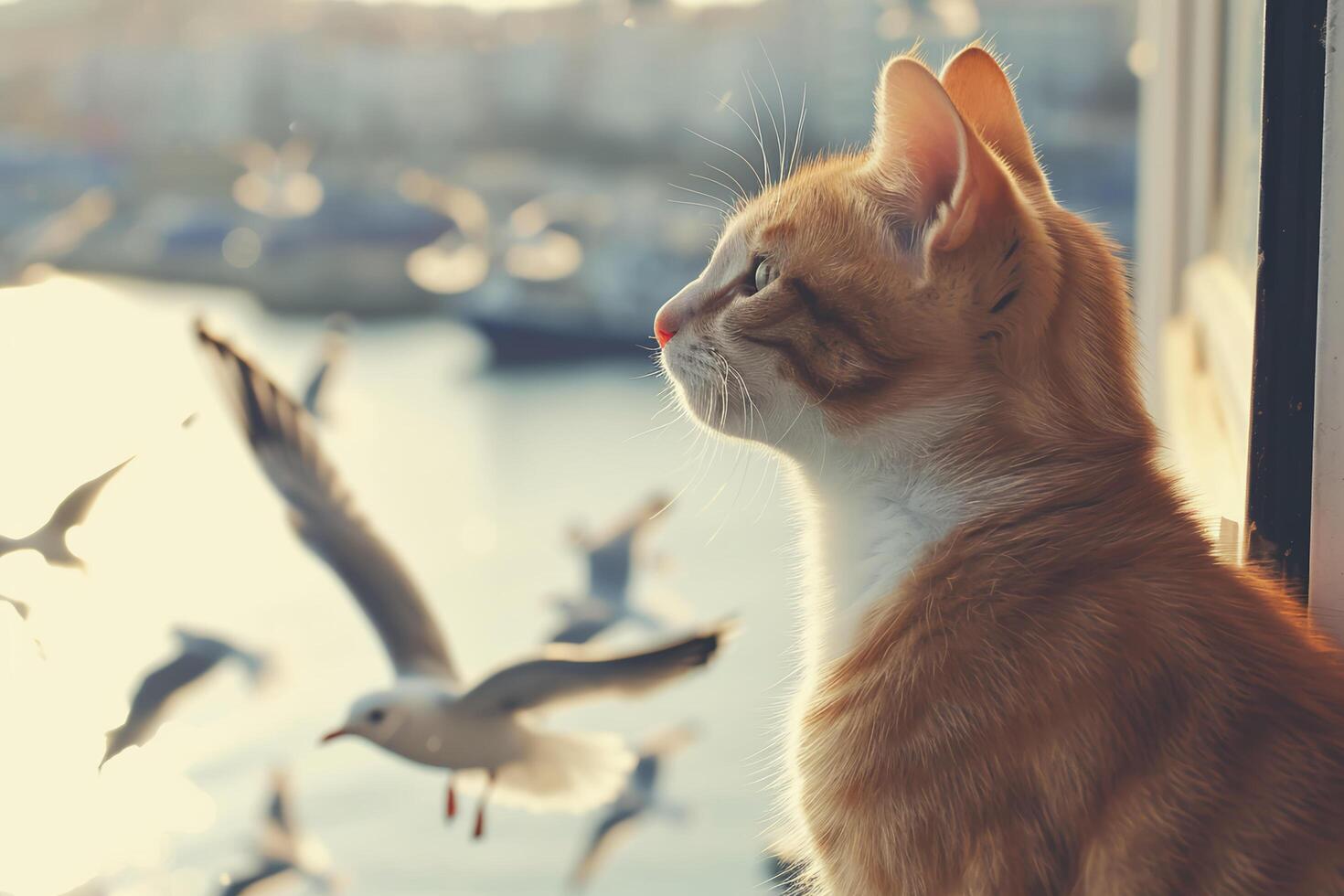 AI generated Shoreline Smiles Happy Pets Soaking up Beach Serenity photo