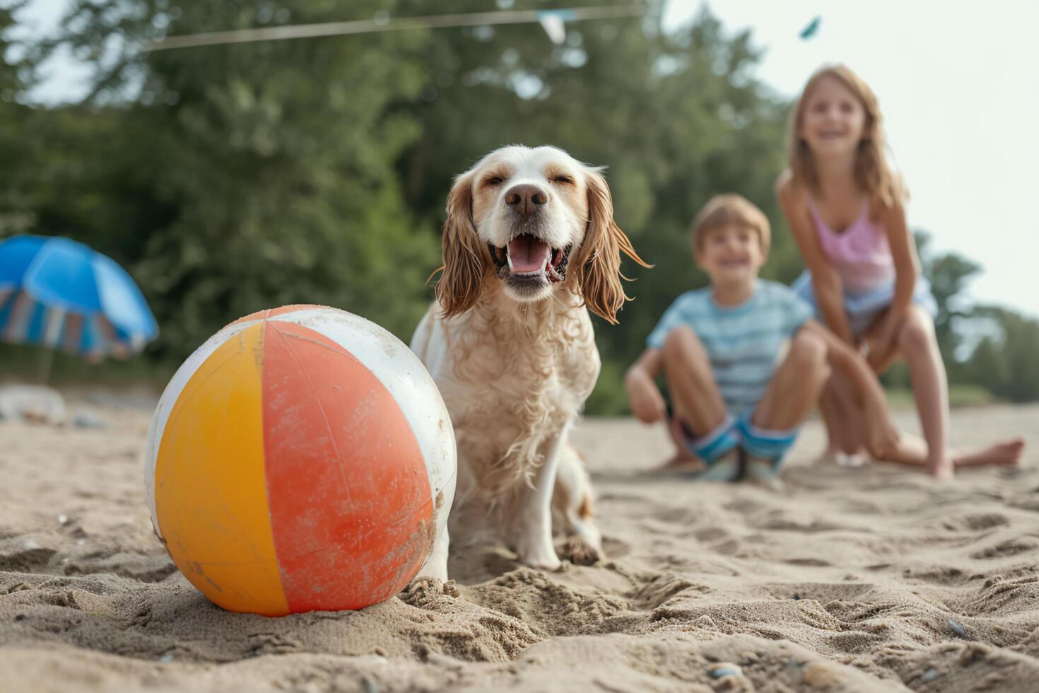 AI generated Sun Sand and Tails Blissful Pets on the Beach photo
