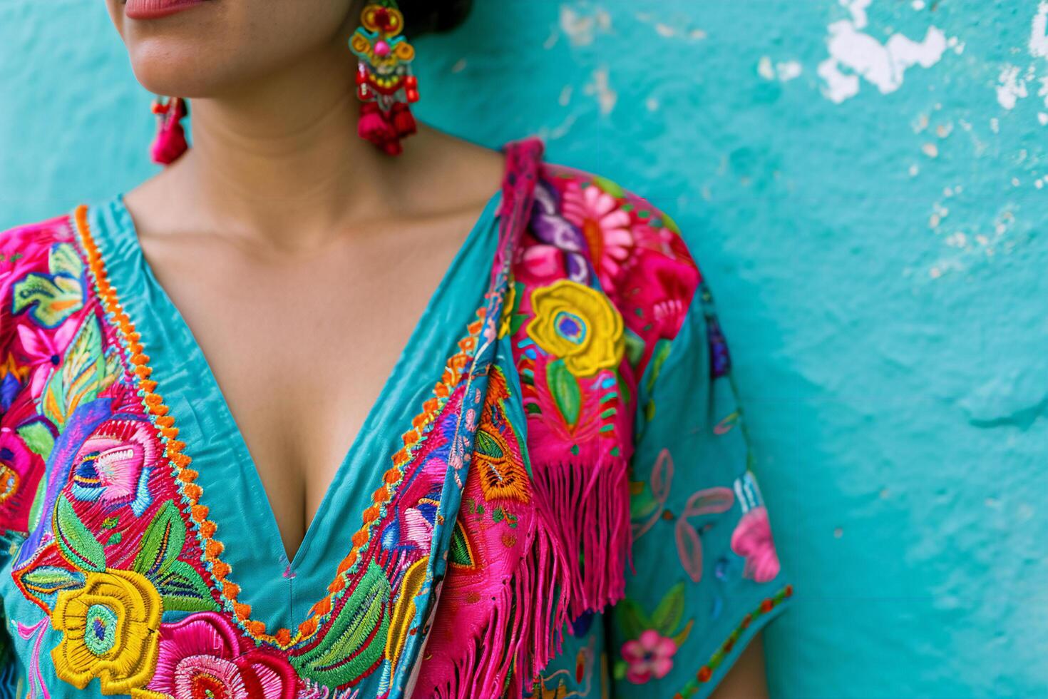 AI generated Radiant Elegance Woman in Colorful Mexican Inspired Attire photo