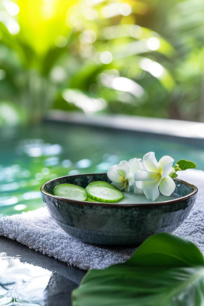 AI generated Cucumber Freshness Outdoor Spa Delight with a Refreshing Facial photo