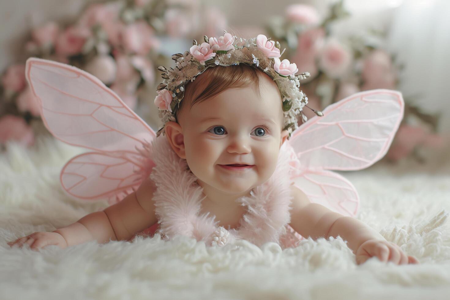 AI generated Enchanting Innocence Baby Girl Radiates Fairy Charm in Soft Pastels photo