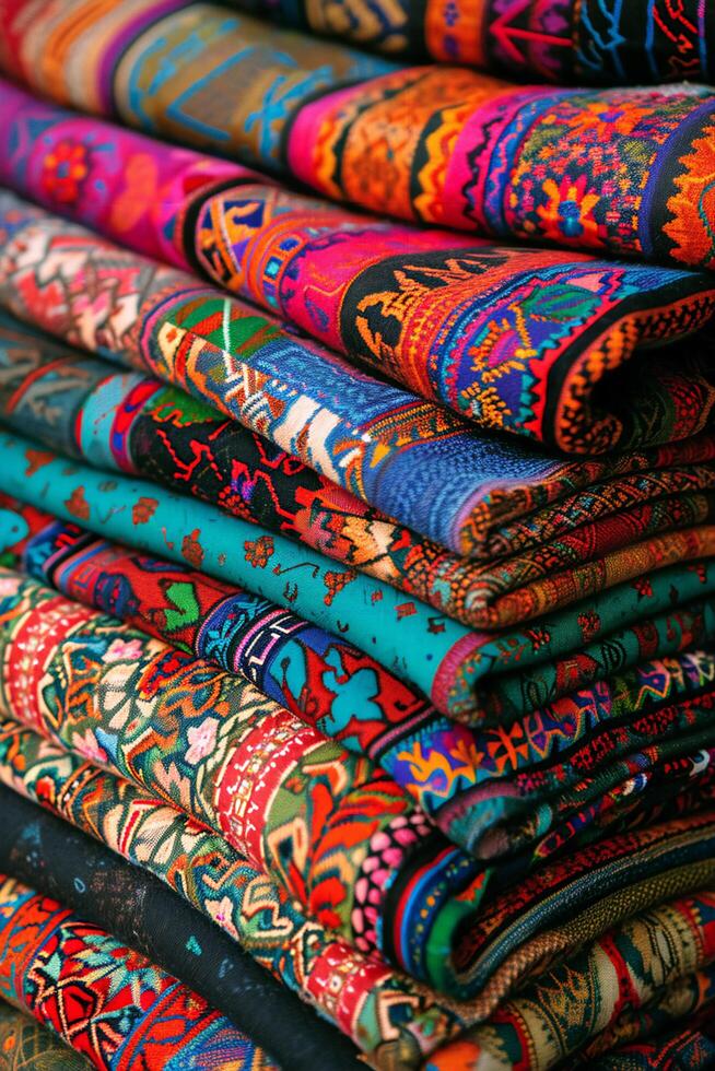 AI generated Ethnic Opulence Maximalist Splendor in Richly Colored Textile Patterns photo
