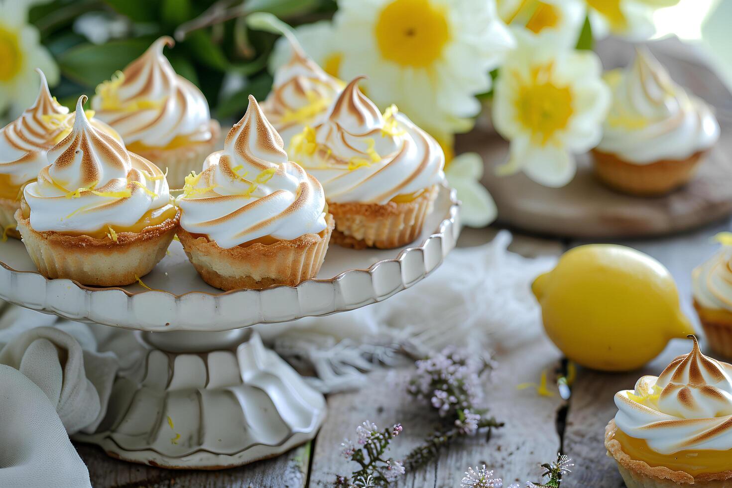 AI generated Lemony Elegance Simple Composition of Lemon Curd Tarts with Farmcore Chic photo