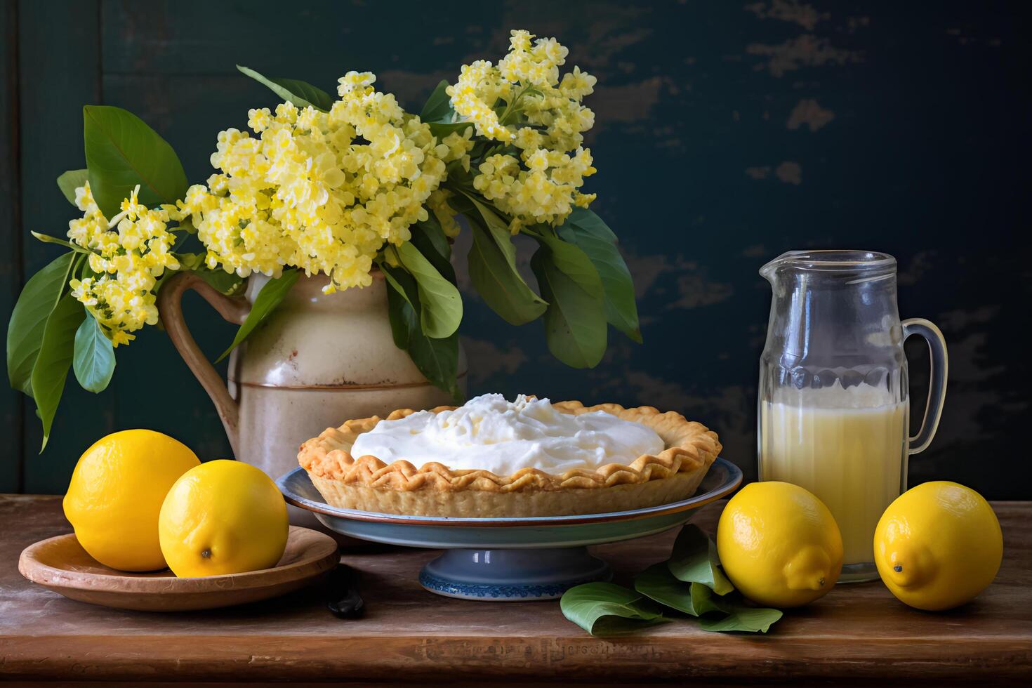 AI generated Farmcore Fusion Lemon Custard Pies in Simple Spring Serenity photo