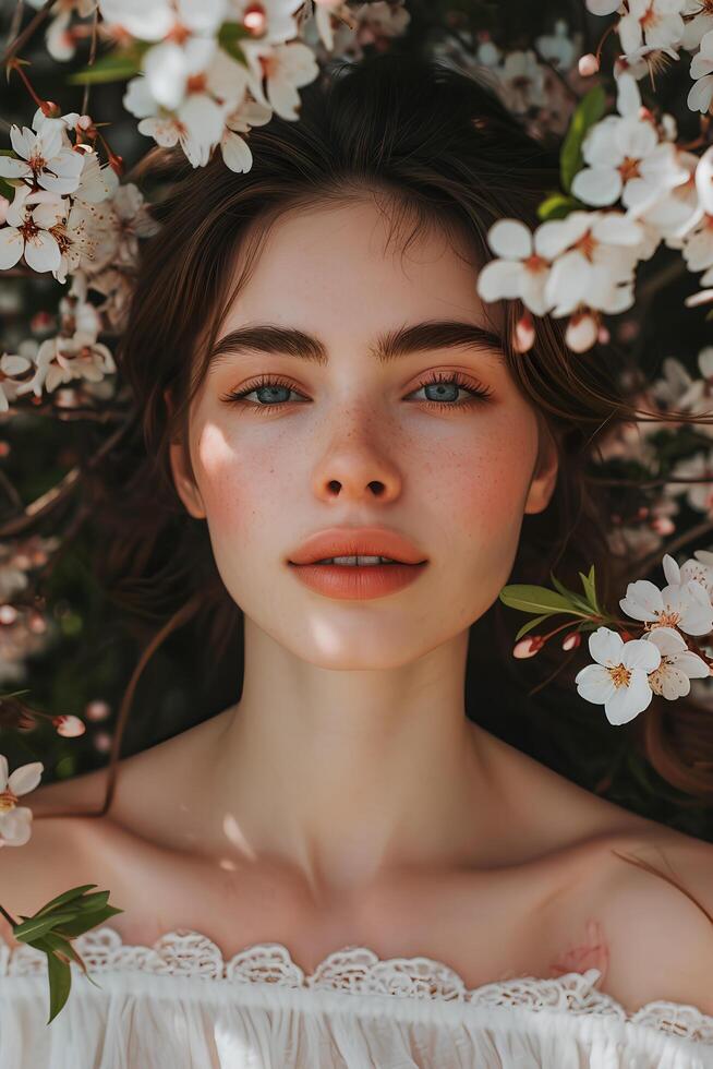 AI generated Spring Glow A Beautiful Woman's Self-Care Routine with Natural Makeup photo