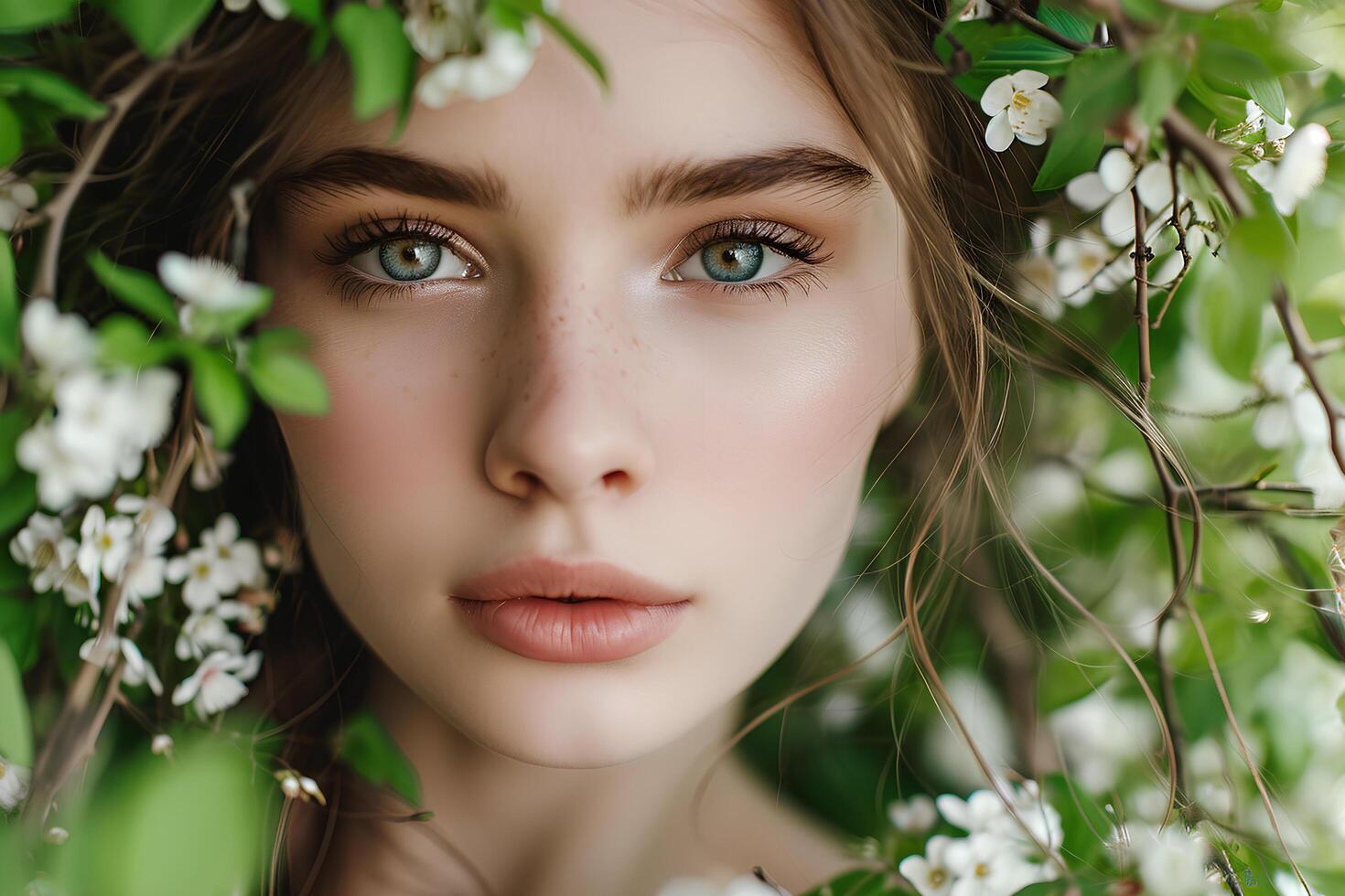 AI generated Spring Glow A Beautiful Woman's Self-Care Routine with Natural Makeup photo