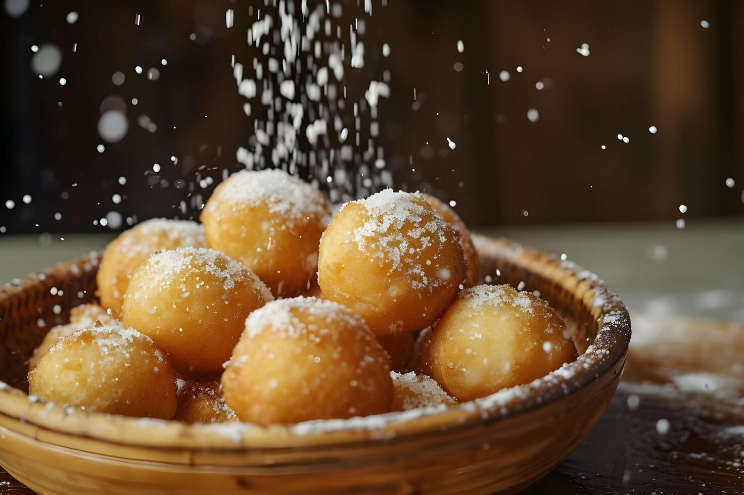 AI generated Folkloric Flavor Bunuelos with Sugar on a Simple Colombian Backdrop photo