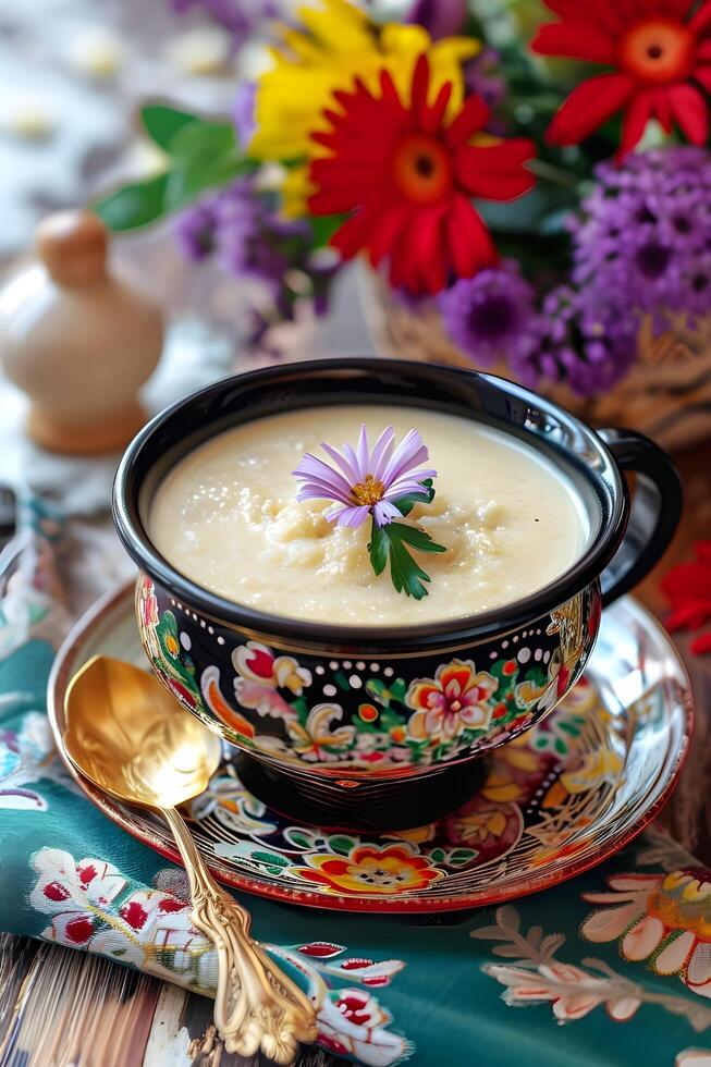 AI generated Culinary Heritage Elegant Folk Presentation of Traditional Russian Dessert photo