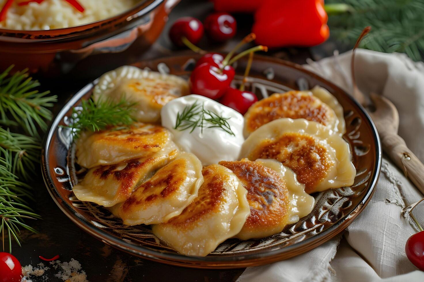 AI generated Culinary Heritage Elegant Folk Presentation of Traditional Russian Dessert photo