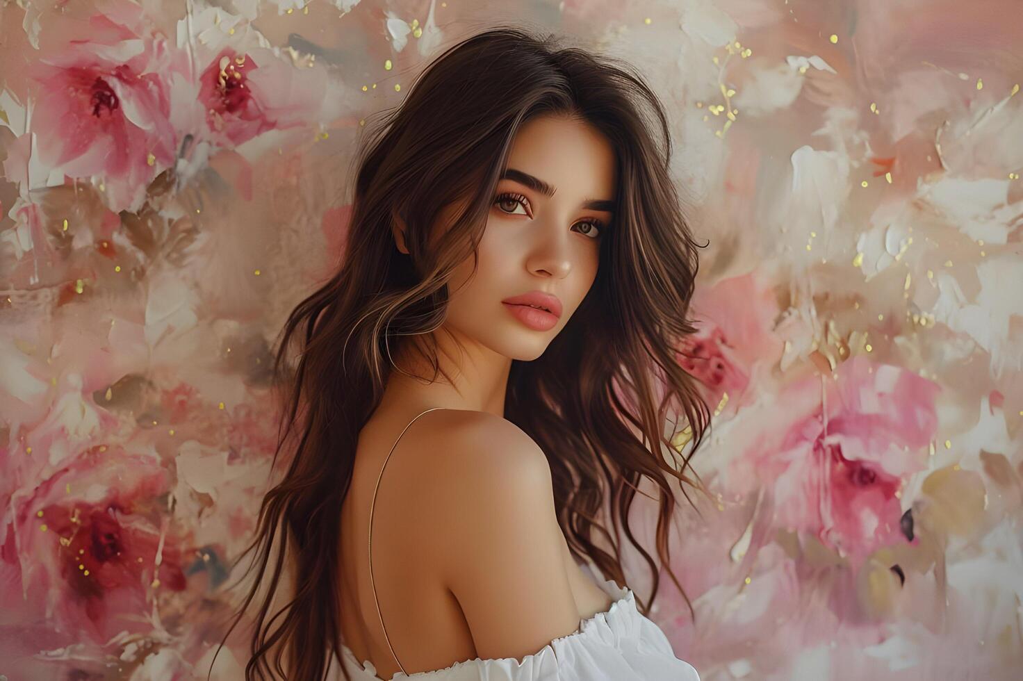 AI generated Bold Elegance Beautiful Girl Adorned by a Vibrant Painterly Background photo