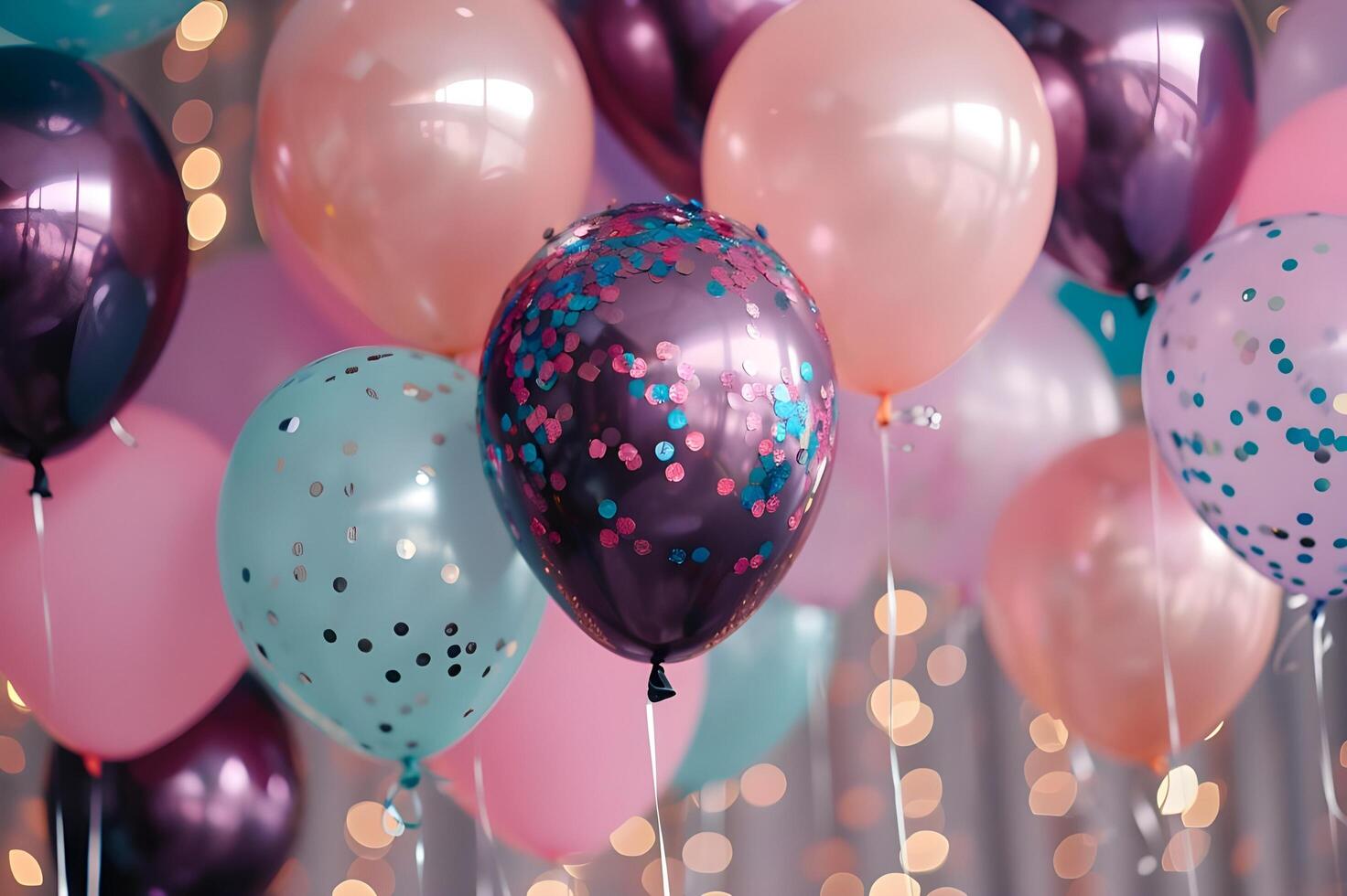 AI generated Celebration Burst Confetti Filled Balloons against a Festive Backdrop photo