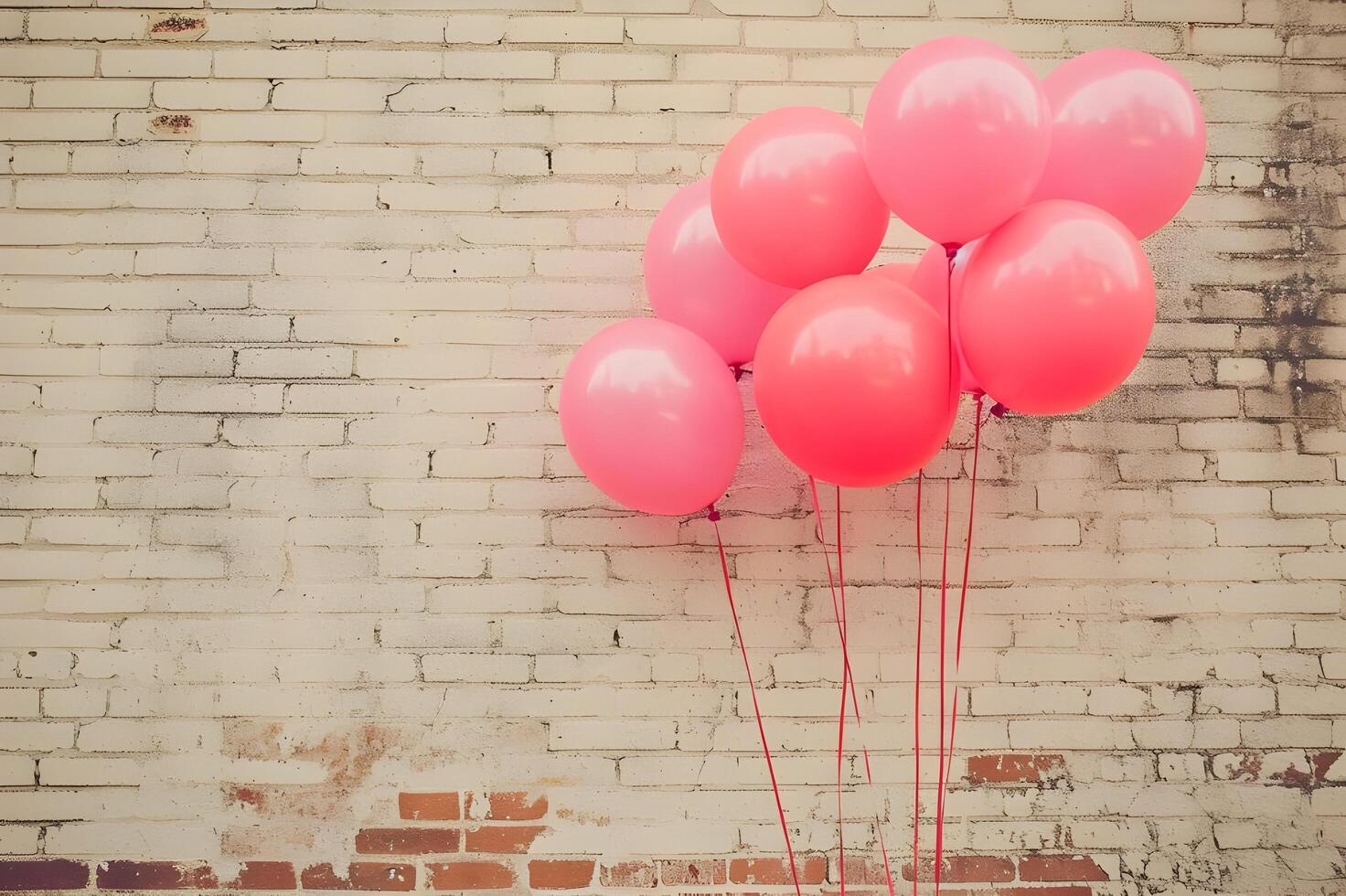 AI generated Urban Chic Bubblegum Pink Balloons Popping Against a Brick Wall photo