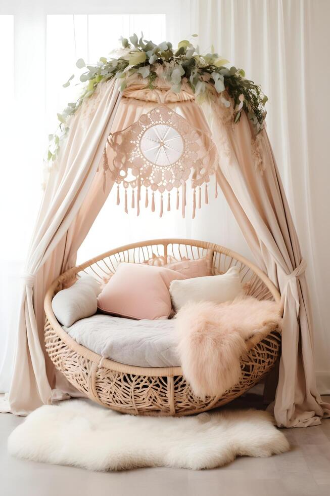 AI generated Nurturing Elegance A Boho Baby Nursery in Cozy Muted Tones photo