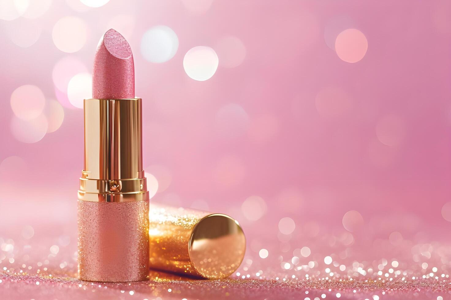 AI generated Radiant Elegance Pink and Gold Makeup Glam with a Sparklecore Twist photo