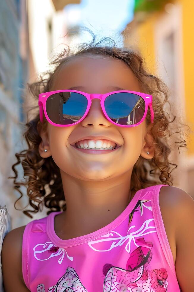 ai generado rosado deleite adorable imágenes de un linda pequeño niña foto