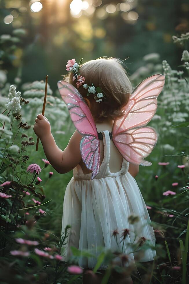 ai generado rosado deleite adorable imágenes de un linda pequeño niña foto