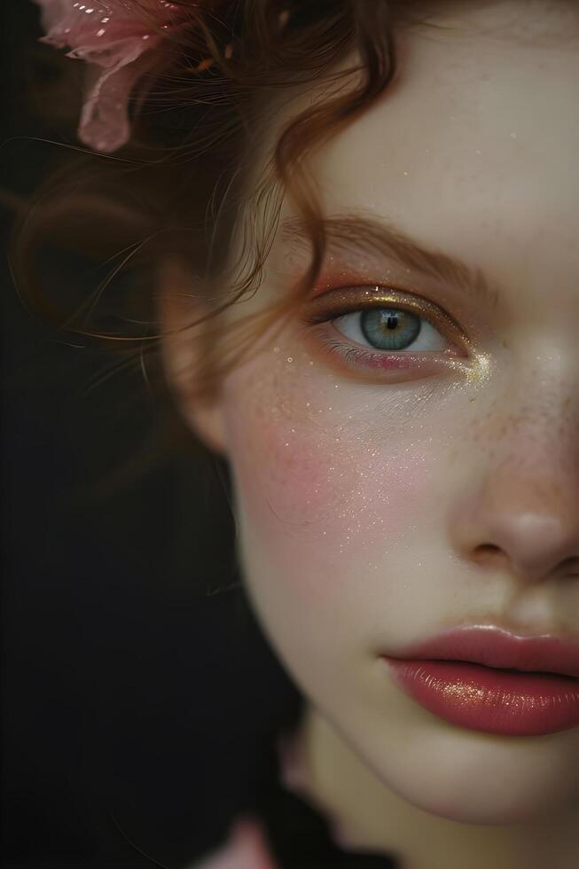 AI generated Soft and Serene Natural Woman's Spring Beauty in Subtle Makeup photo