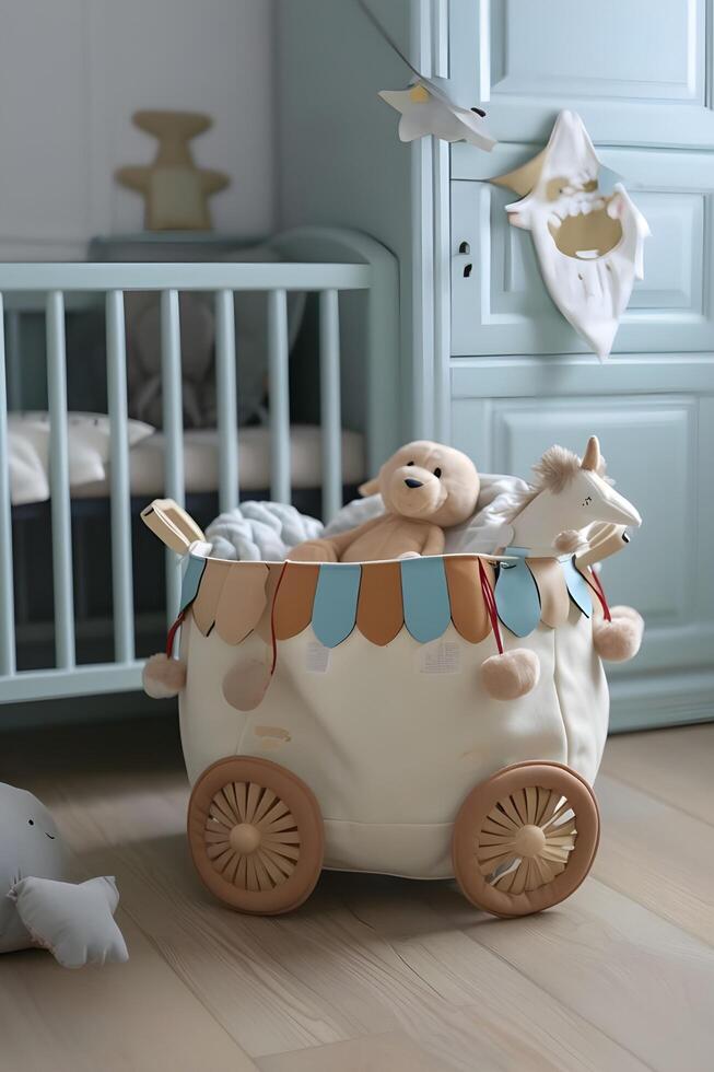 AI generated Whimsical Circus Charm Baby's Cute Room Decor in Soft Hues photo