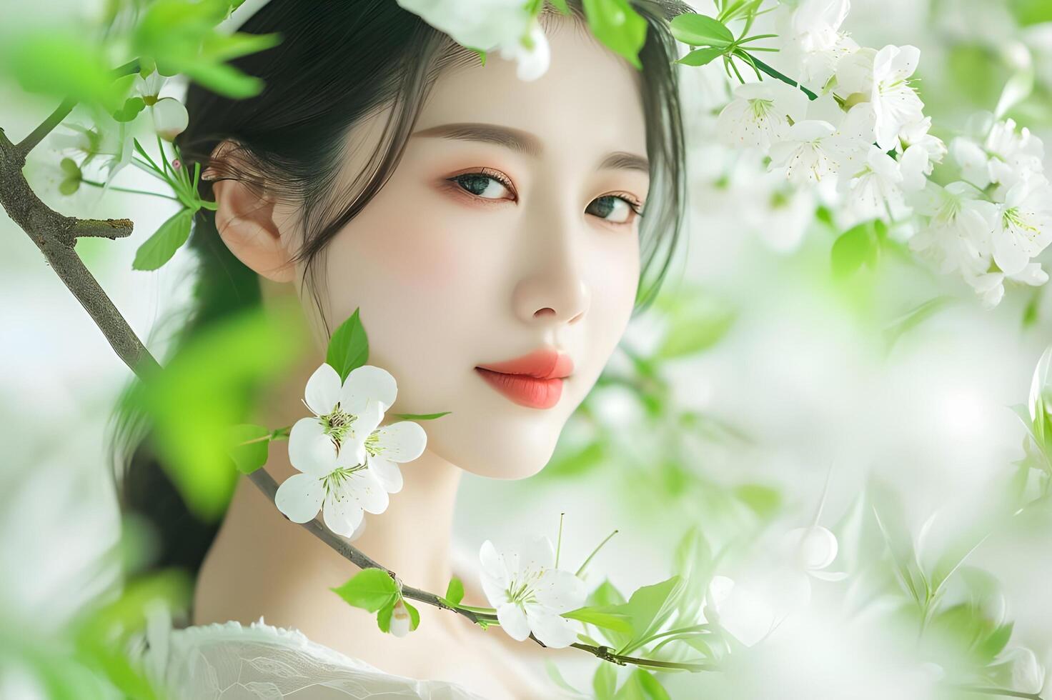 AI generated Fresh Green Beauty Spring Banner Elegance for Every Woman photo