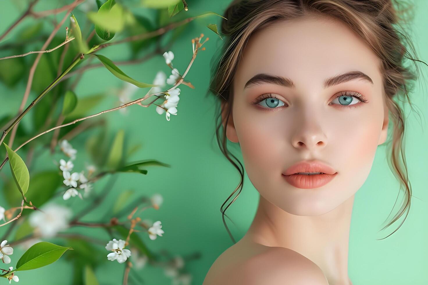 AI generated Enchanting Greens Woman's Beauty Springs to Life in Spring Banner photo