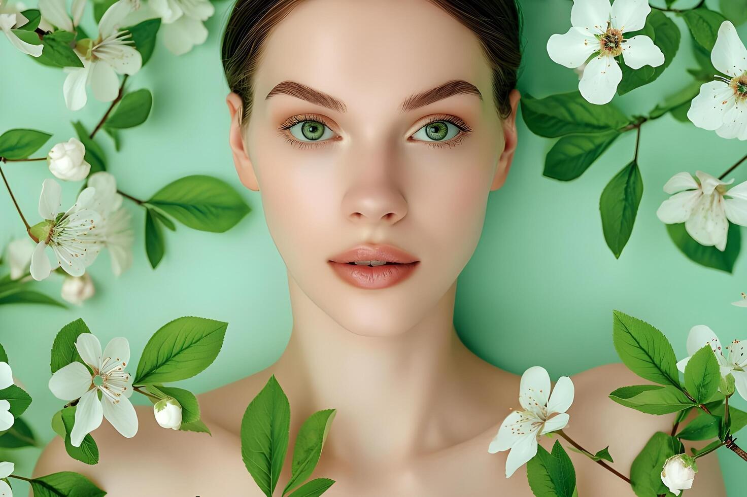 AI generated Enchanting Greens Woman's Beauty Springs to Life in Spring Banner photo