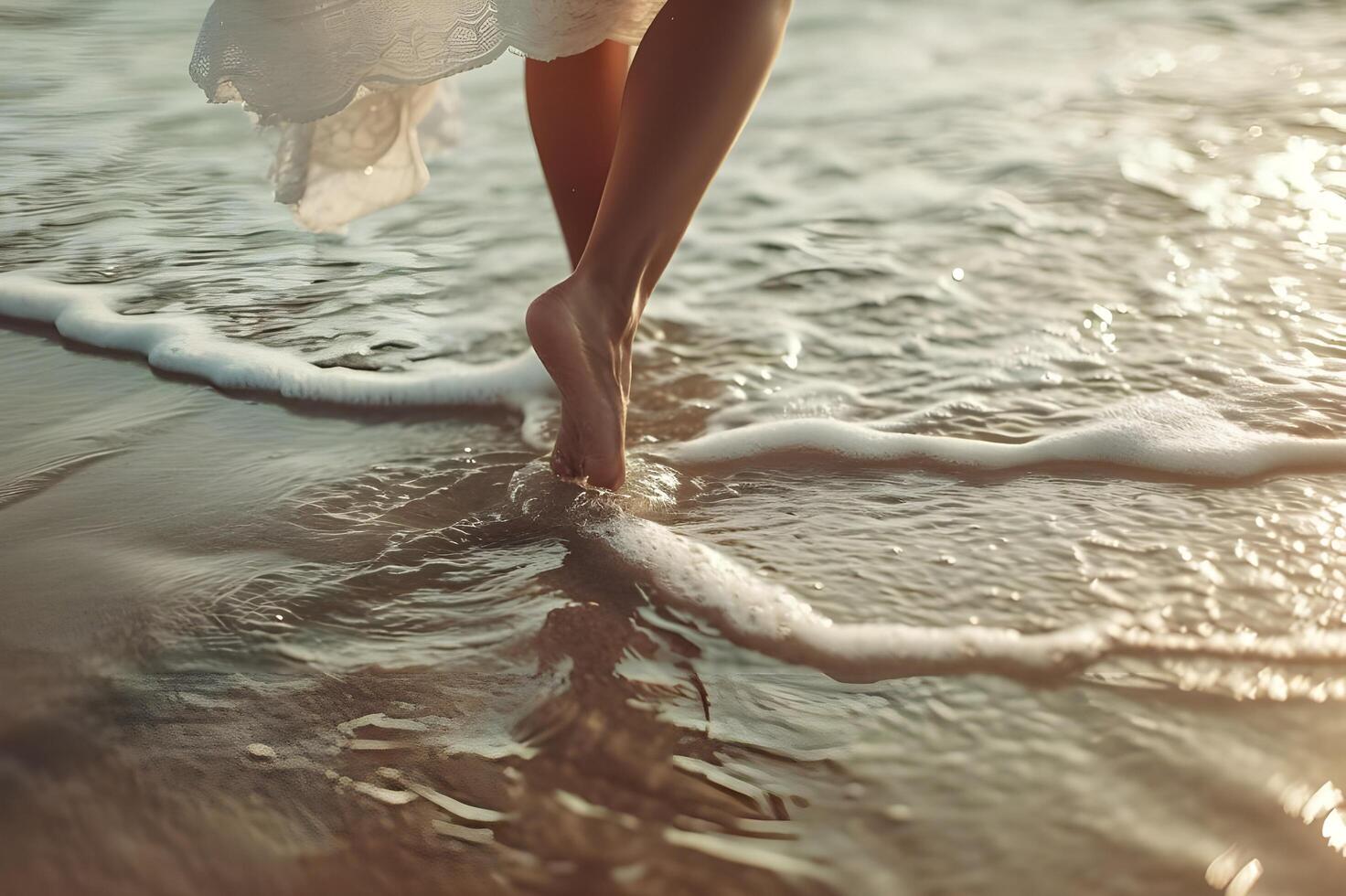 ai generado costero felicidad mujer floreciente por el playa en un En Vivo y naturaleza bandera foto