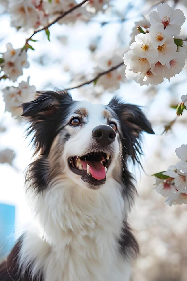 AI generated Springtime Wag A Beautiful Banner featuring a Happy Dog in Nature photo