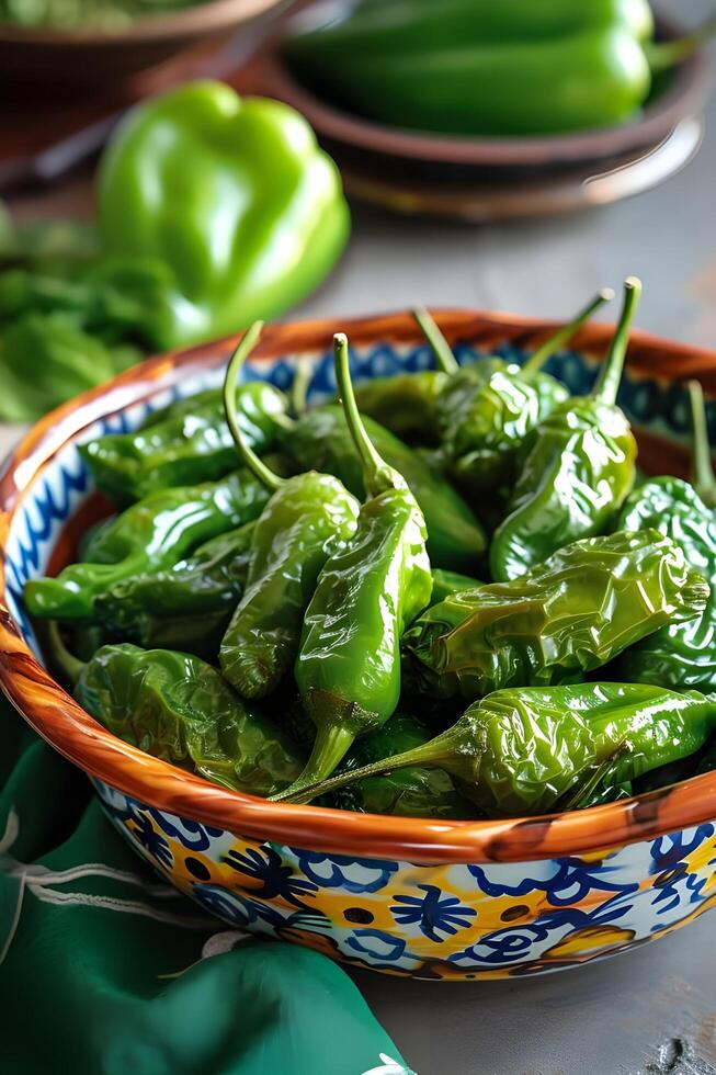 AI generated Burst of Flavor Blistered Green Peppers in a Tapas Fiesta photo