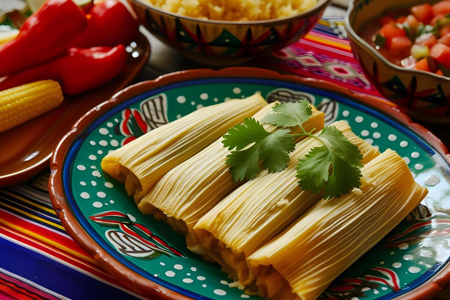 AI generated Tantalizing Tamales A Tale of Flavor on a Talavera-Style Platter photo