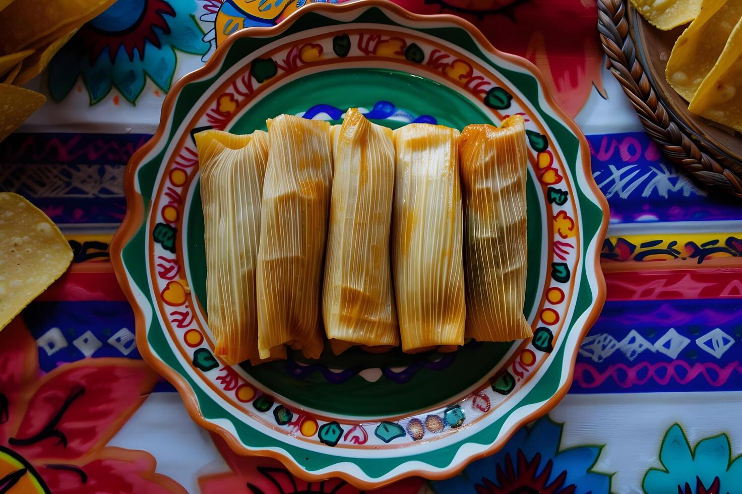 AI generated Tantalizing Tamales A Tale of Flavor on a Talavera-Style Platter photo