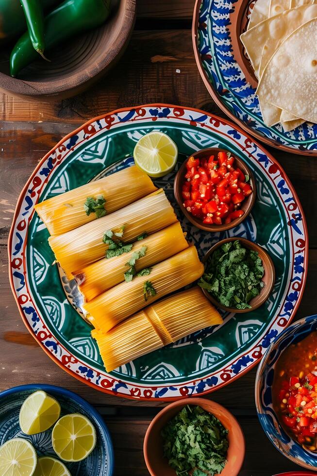 AI generated Tantalizing Tamales A Tale of Flavor on a Talavera-Style Platter photo