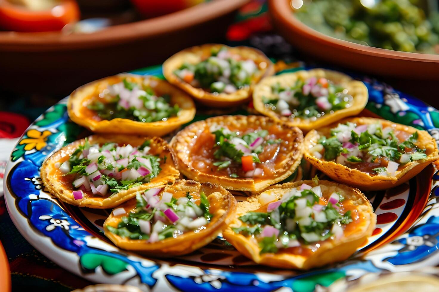 AI generated Sopes Sensation Talavera Plate Presentation in Cookbook Style photo