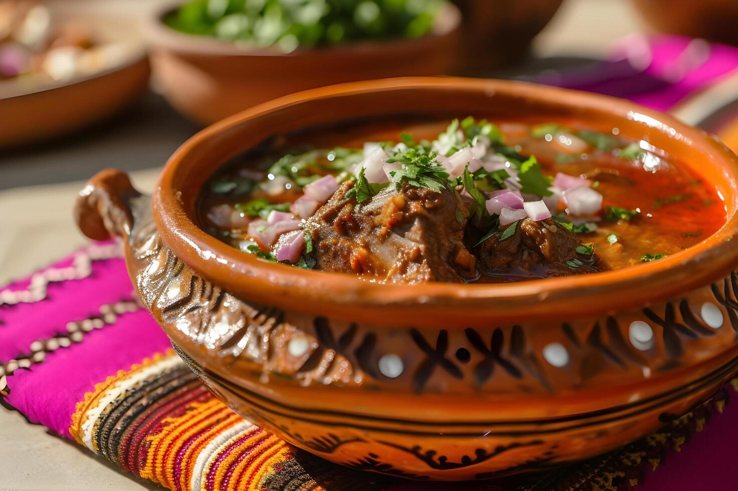 ai generado Birria felicidad delicioso Birria Delaware res en un arcilla cazuela foto