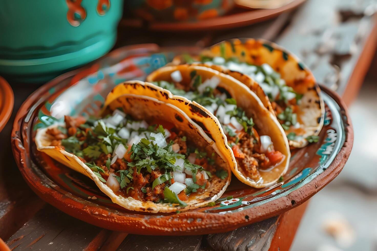 AI generated Taco Delight Birria Tacos on a Handcrafted Ceramic Dish photo