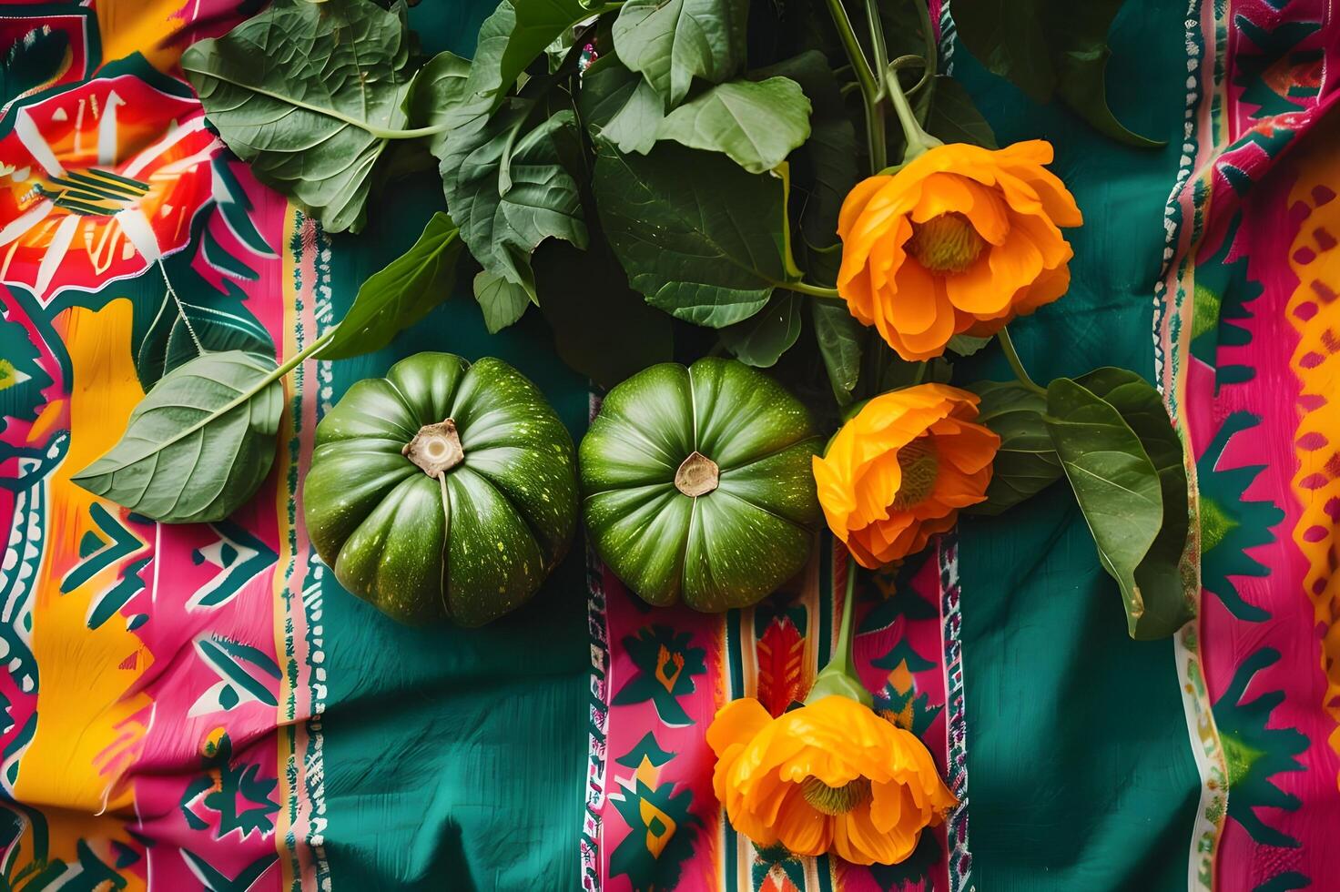 AI generated Culinary Fiesta Bold and Fresh Flavors in a Folk-Patterned Palette photo