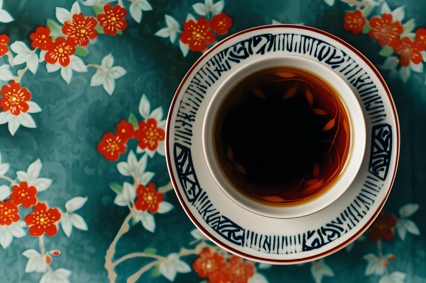 AI generated Savoring Flavor Folk-Patterned Dish with Soy Sauce Pour photo