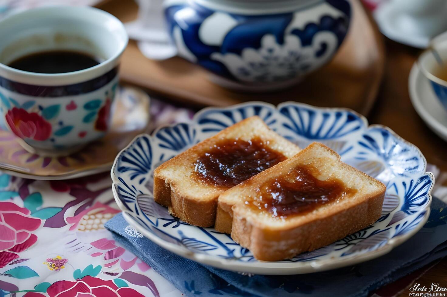 AI generated Savoring Tradition Folk-Patterned Joy with Cinnamon Toast photo