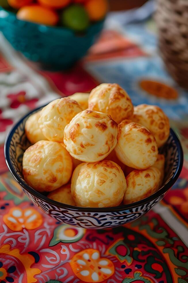 ai generado de inspiración folklórica Manteles mejora el belleza de brasileño chipa foto