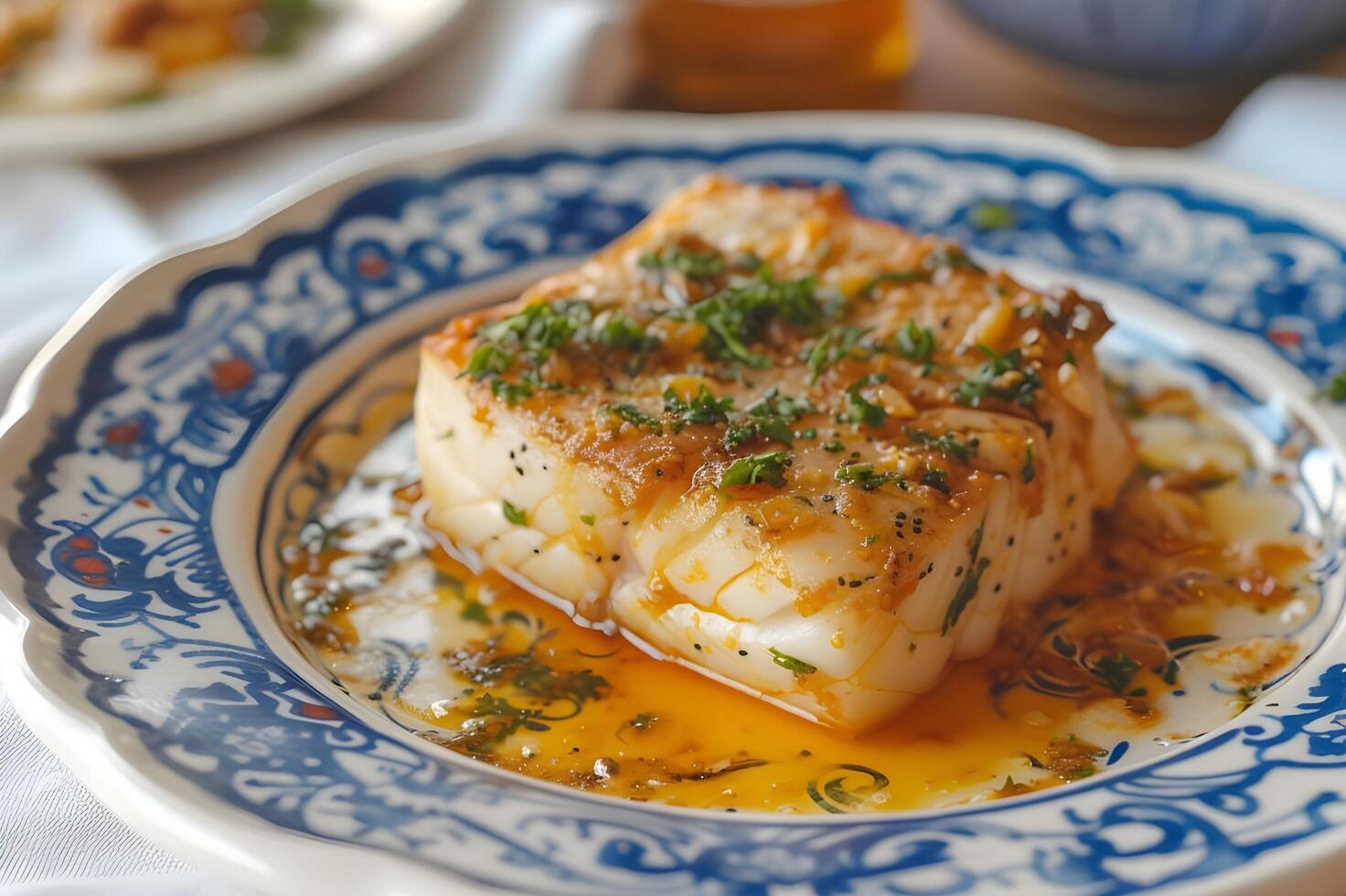 ai generado tradicional portugués comida fotografía bacalhau plato presentación foto