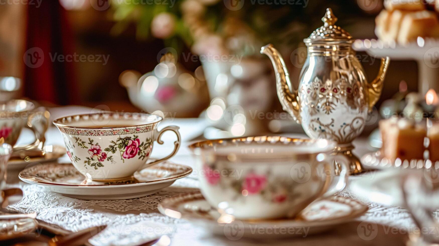 AI generated Delightful afternoon tea with cakes and pastries photo