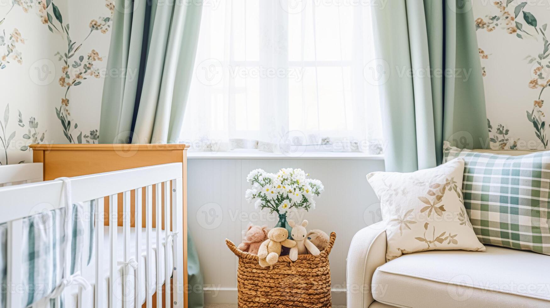 AI generated Baby room decor and interior design inspiration in the English countryside style cottage photo