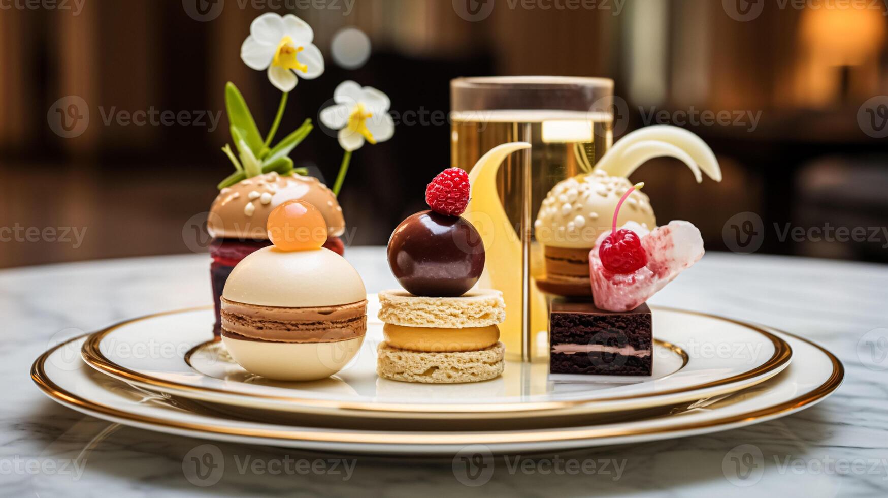 AI generated Food, dessert and hospitality, sweet desserts in restaurant a la carte menu, English countryside exquisite cuisine, culinary art and fine dining photo