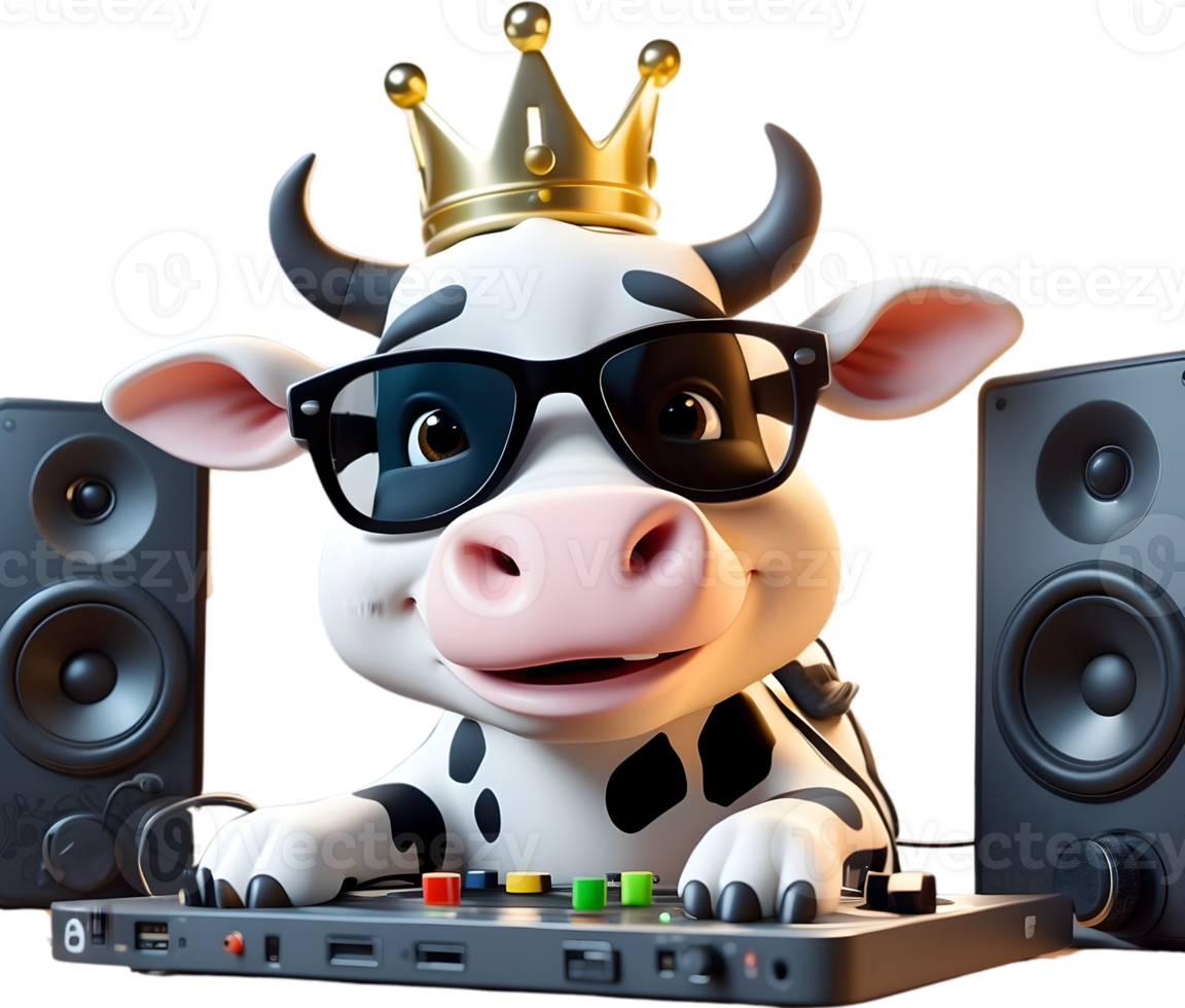 AI generated Animal DJ with sunglasses and crown and headset icon png