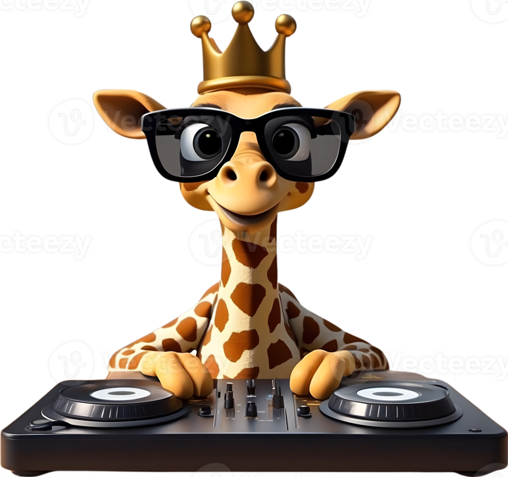 ai generiert Tier dj mit Sonnenbrille und Krone und Headset Symbol png