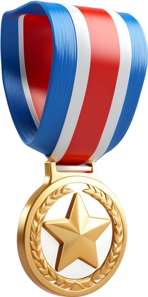 AI generated a gold medal with a blue ribbon png