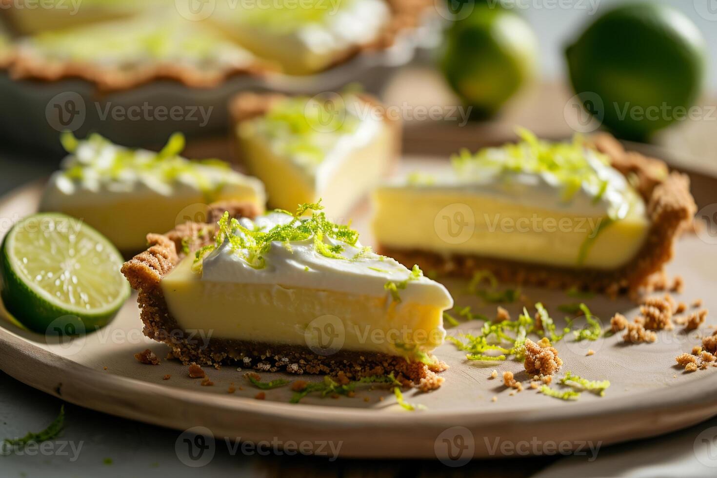 AI generated Slice of key lime pie with lime zest. Generative AI photo